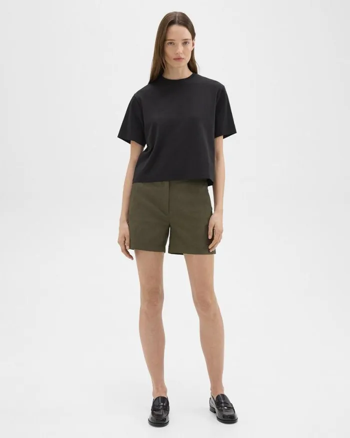 Pants Women Theory Waist Tab Short In Good Linen Dark Olive