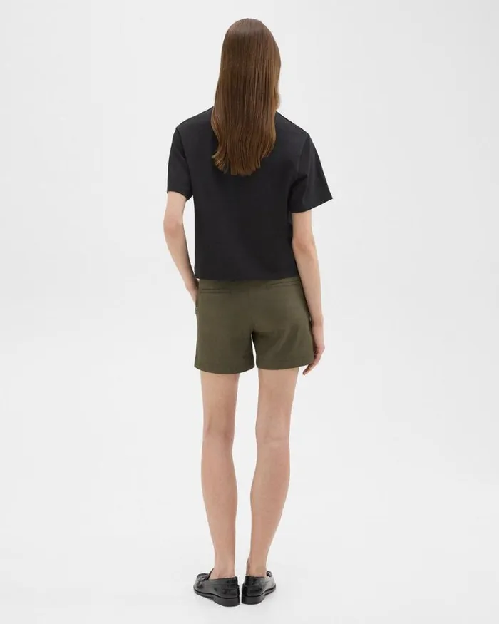Pants Women Theory Waist Tab Short In Good Linen Dark Olive