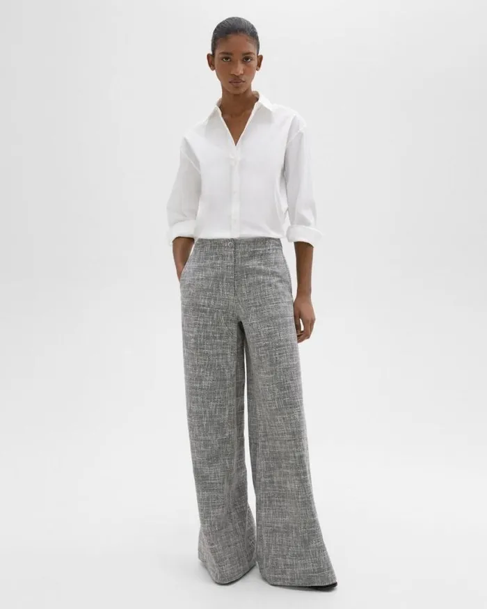 Pants Women Theory WideLeg Carpenter Pant In Canvas Tweed Black Multi