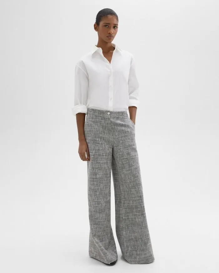 Pants Women Theory WideLeg Carpenter Pant In Canvas Tweed Black Multi Pants Women Theory WideLeg Carpenter Pant In Canvas Tweed Black Multi