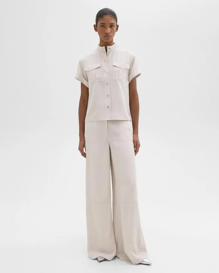 Pants Women Theory WideLeg Carpenter Pant In Fluid Twill New Sand