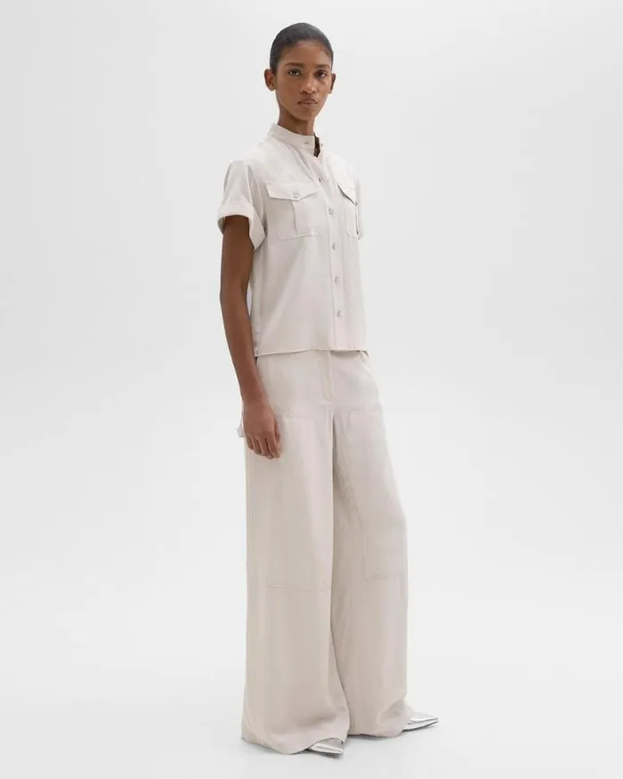 Pants Women Theory WideLeg Carpenter Pant In Fluid Twill New Sand Pants Women Theory WideLeg Carpenter Pant In Fluid Twill New Sand