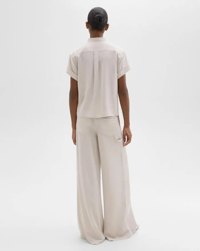 Pants Women Theory WideLeg Carpenter Pant In Fluid Twill New Sand Pants Women Theory WideLeg Carpenter Pant In Fluid Twill New Sand