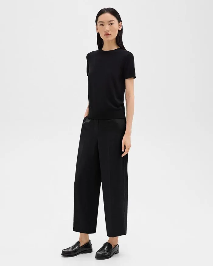Pants Women Theory Wide Leg PullOn Pant In Crushed Satin Black