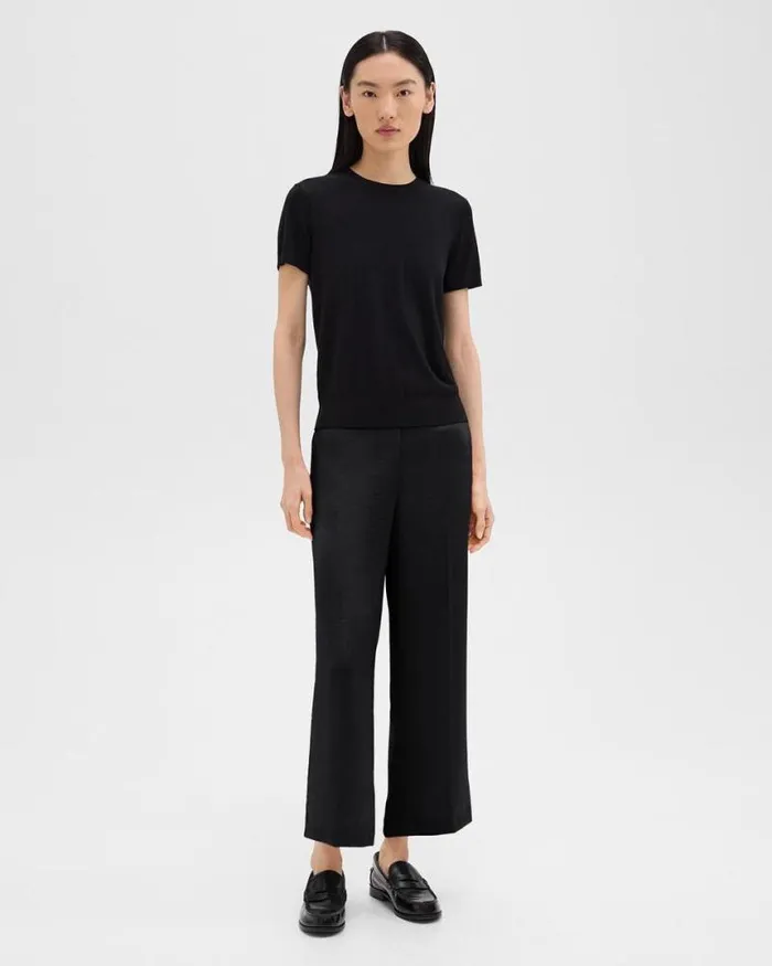 Pants Women Theory Wide Leg PullOn Pant In Crushed Satin Black Pants Women Theory Wide Leg PullOn Pant In Crushed Satin Black