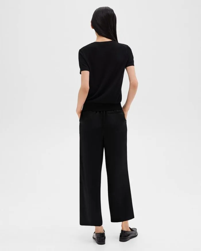 Pants Women Theory Wide Leg PullOn Pant In Crushed Satin Black Pants Women Theory Wide Leg PullOn Pant In Crushed Satin Black