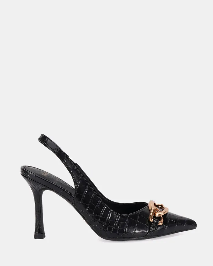 Party Women NOVO Shoes IDALIA Black Croc Pumps