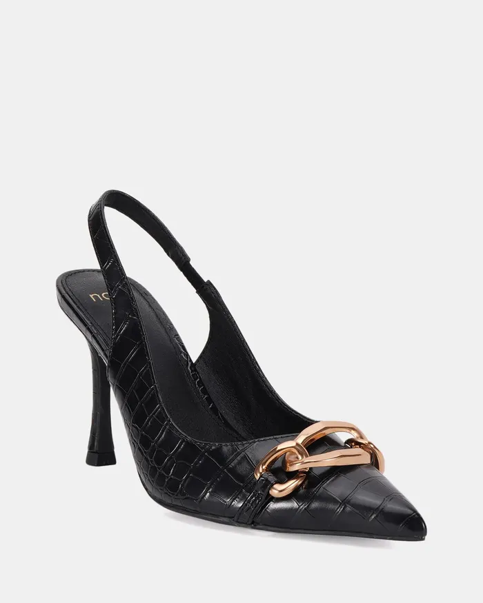 Party Women NOVO Shoes IDALIA Black Croc Pumps