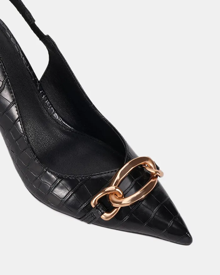 Party Women NOVO Shoes IDALIA Black Croc Pumps
