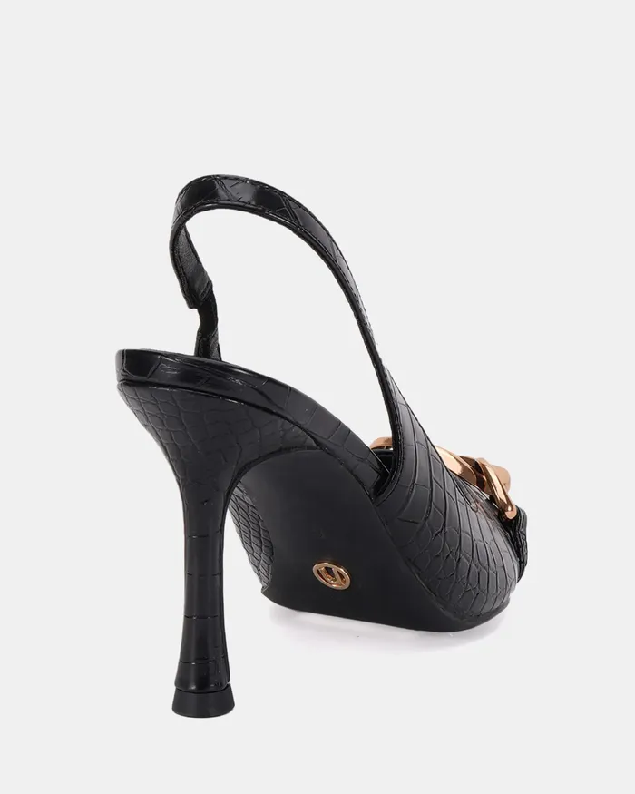 Party Women NOVO Shoes IDALIA Black Croc Pumps