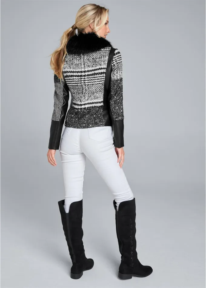 PATCHWORK PLAID PRINT COAT Black Multi Women VENUS Jackets