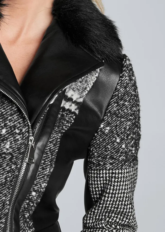 PATCHWORK PLAID PRINT COAT Black Multi Women VENUS Jackets