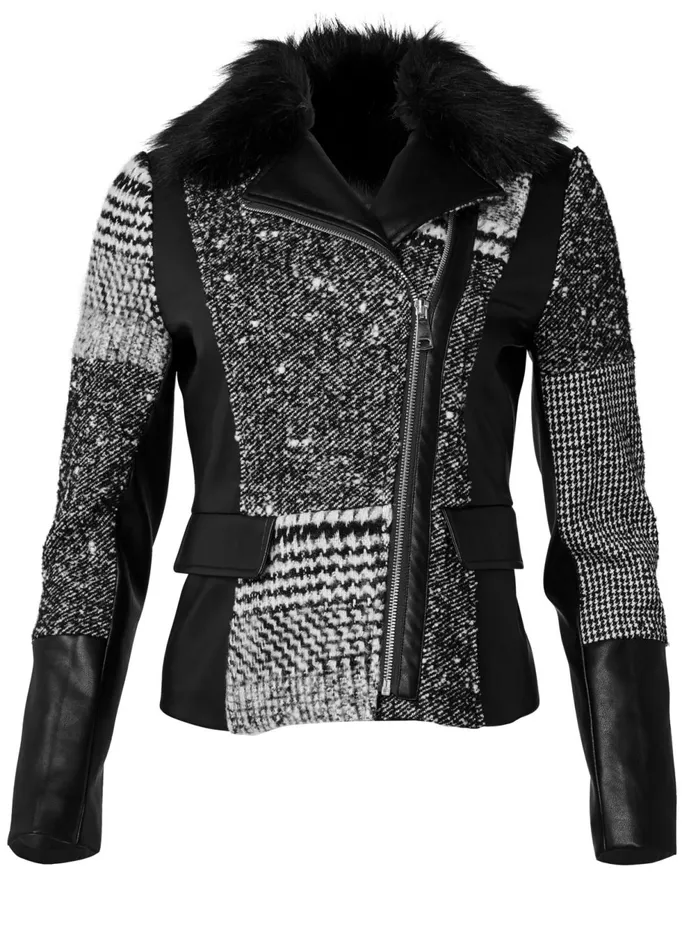 PATCHWORK PLAID PRINT COAT Black Multi Women VENUS Jackets