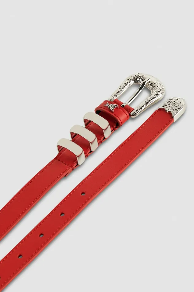 Patrizia Pepe Belts LowWaisted Leather Cowboy Belt Red 8211 Women