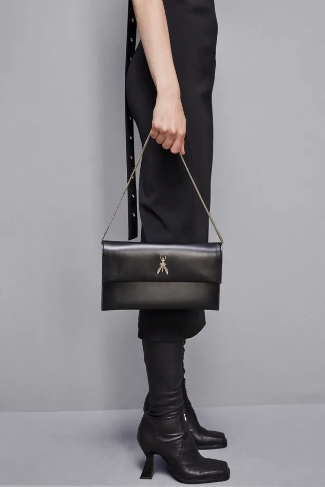 Patrizia Pepe Clutches Fly Leather Clutch Bag With Chain Black 8211 Women