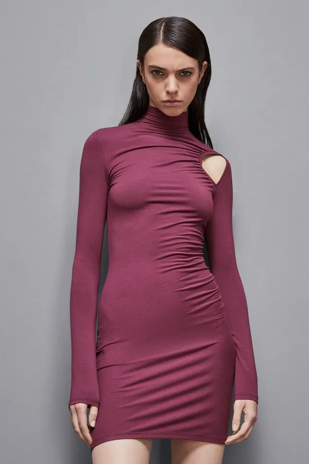 Patrizia Pepe Dresses Jersey Turtleneck Mini Dress Red 8211 Women