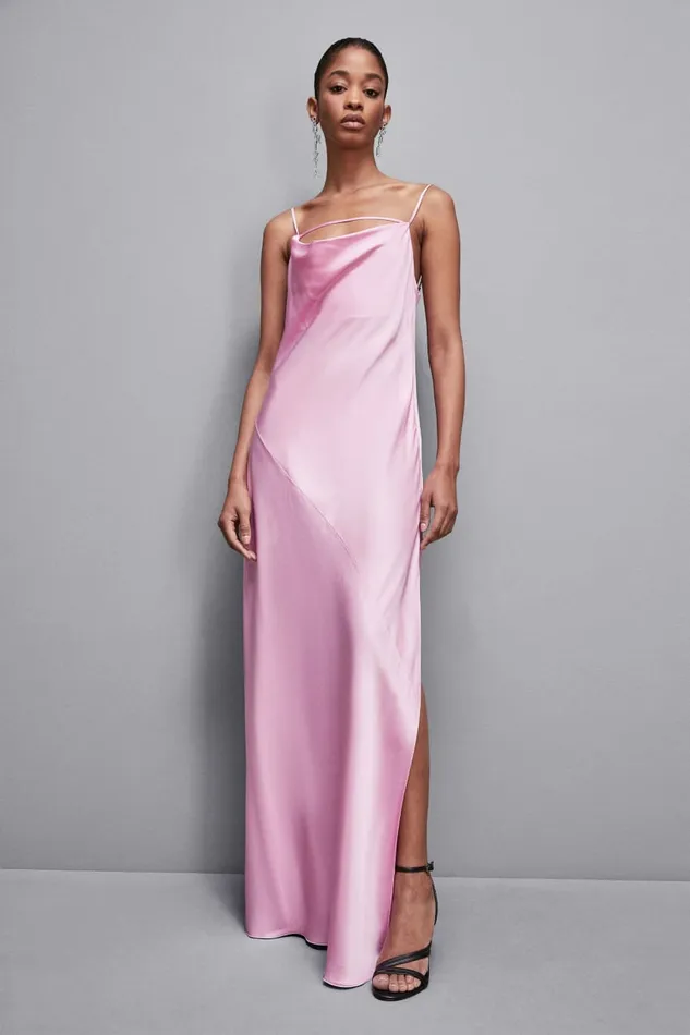 Patrizia Pepe Dresses Long Viscose Satin Mermaid Dress Pink 8211 Women