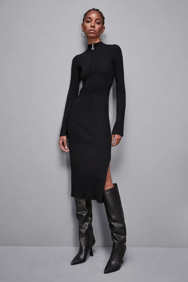 Patrizia Pepe Dresses Ribbed Wool Midi Dress Black 8211 Women