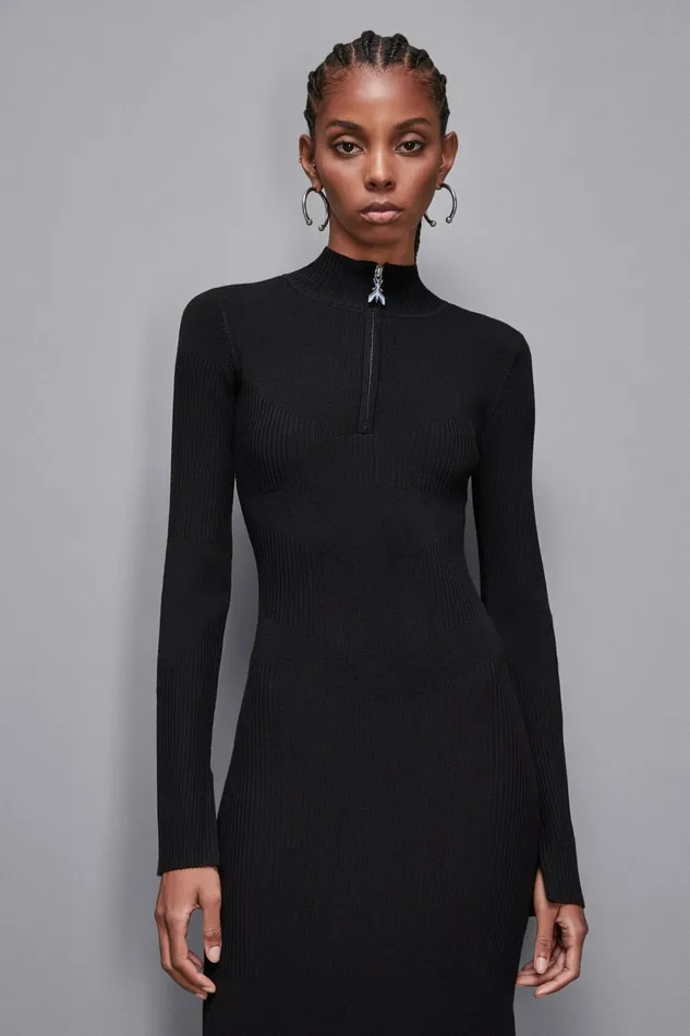 Patrizia Pepe Dresses Ribbed Wool Midi Dress Black 8211 Women