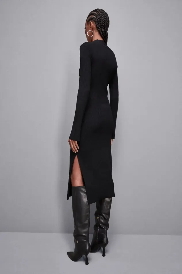 Patrizia Pepe Dresses Ribbed Wool Midi Dress Black 8211 Women