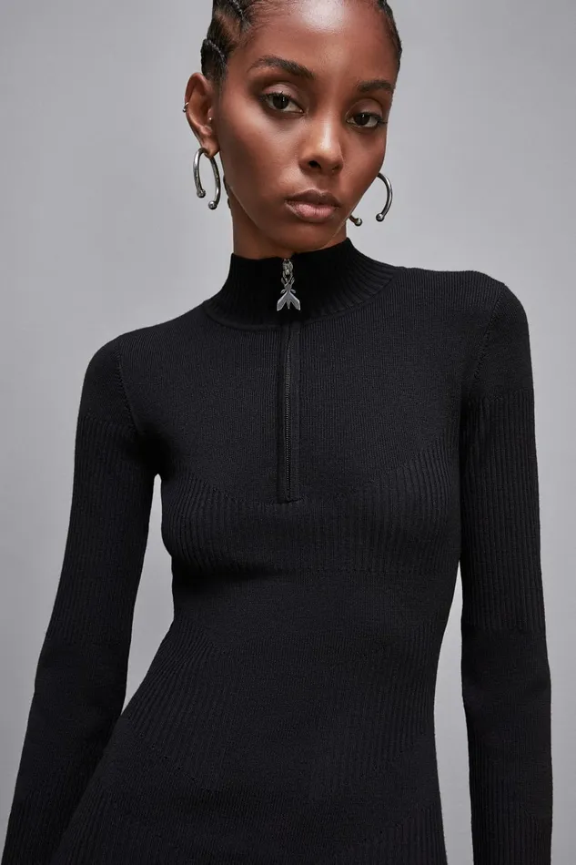Patrizia Pepe Dresses Ribbed Wool Midi Dress Black 8211 Women