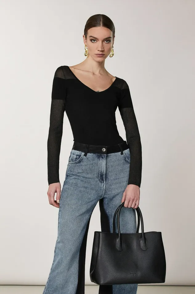 Patrizia Pepe Shoppers Fly Leather Shopping Bag With Shoulder Strap Black 8211 Women