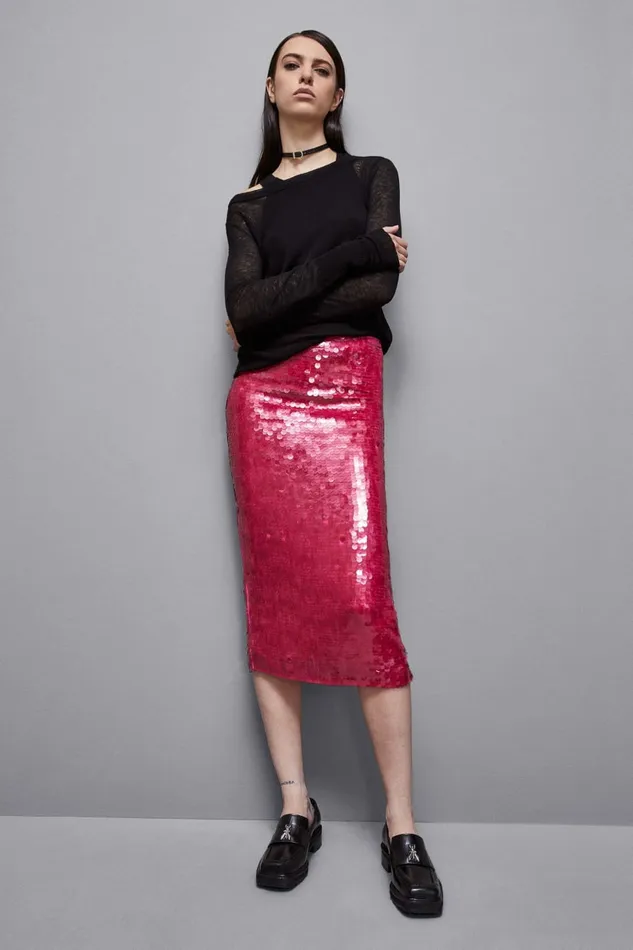 Patrizia Pepe Skirts Stretch Sequined Tulle Skirt Pink 8211 Women