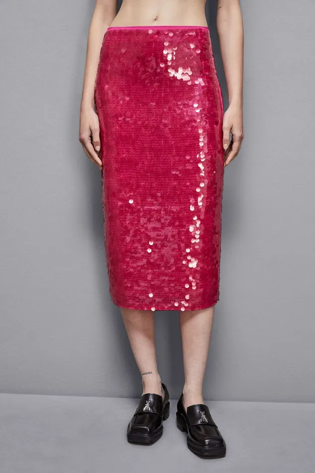 Patrizia Pepe Skirts Stretch Sequined Tulle Skirt Pink 8211 Women