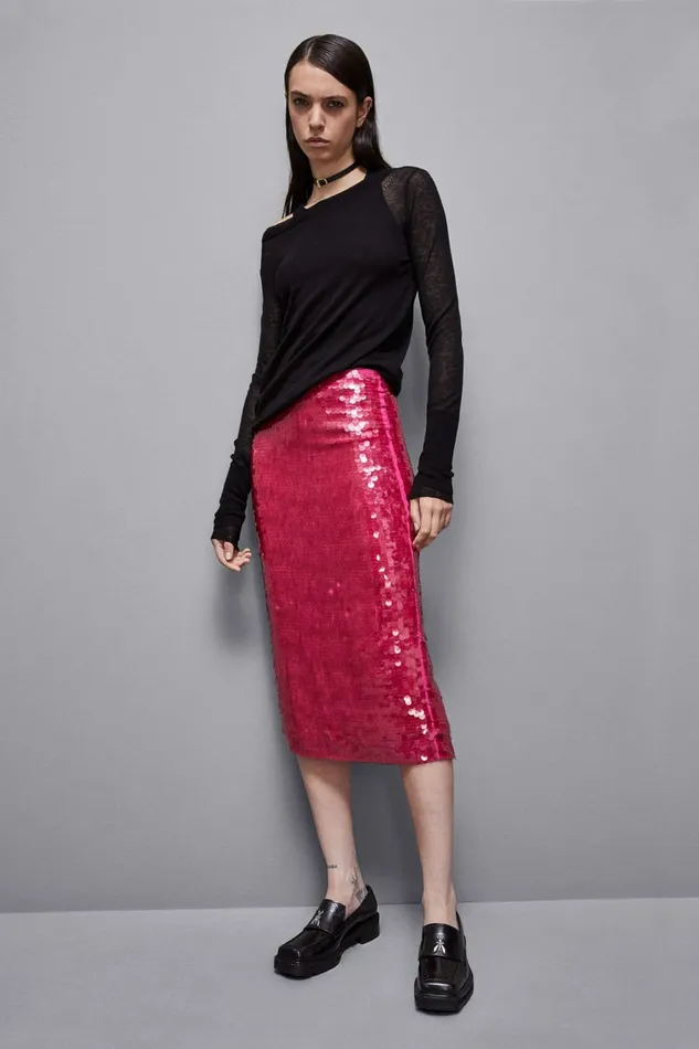 Patrizia Pepe Skirts Stretch Sequined Tulle Skirt Pink 8211 Women