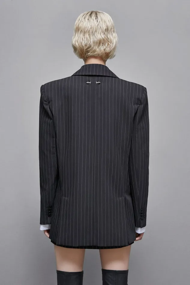 Patrizia Pepe Tailleur Pinstriped OneButton Flannel Blazer Black 8211 Women