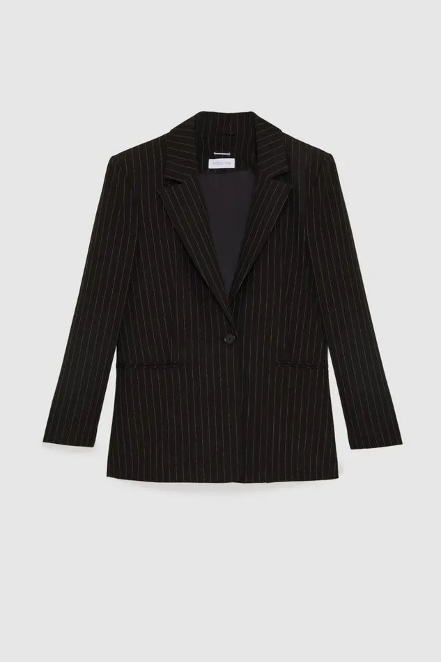 Patrizia Pepe Tailleur Pinstriped OneButton Flannel Blazer Black 8211 Women