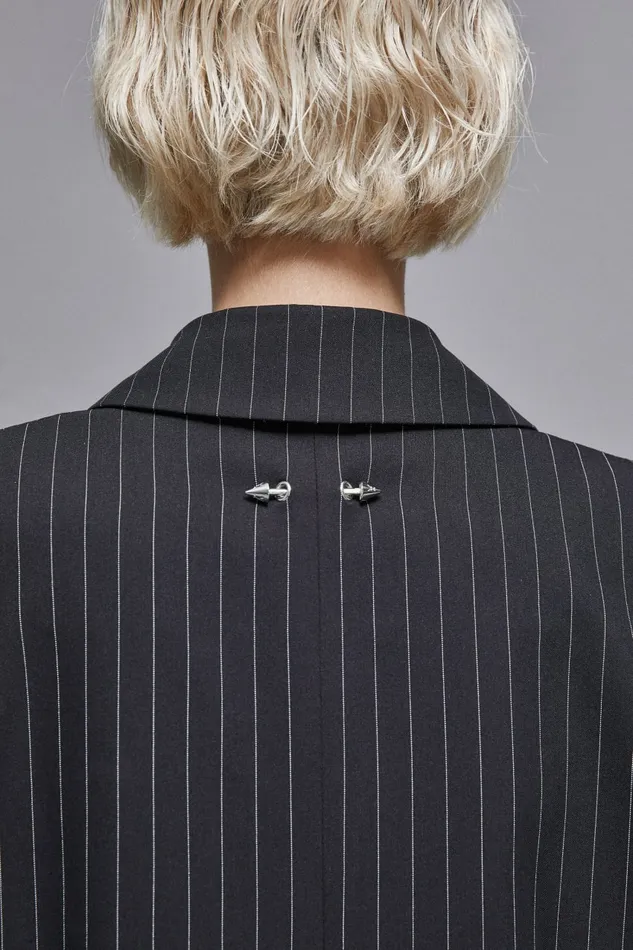 Patrizia Pepe Tailleur Pinstriped OneButton Flannel Blazer Black 8211 Women