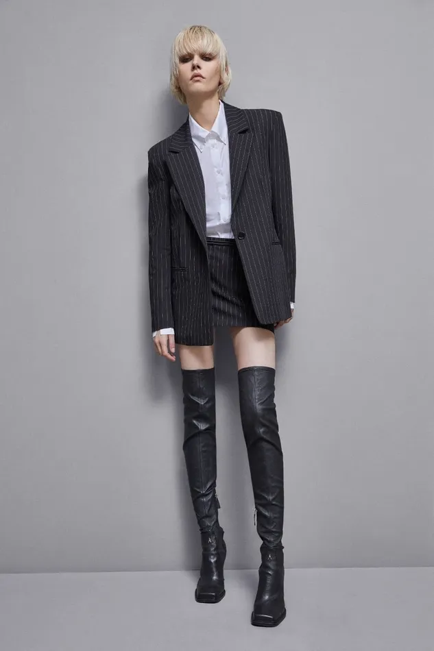 Patrizia Pepe Tailleur Pinstriped OneButton Flannel Blazer Black 8211 Women