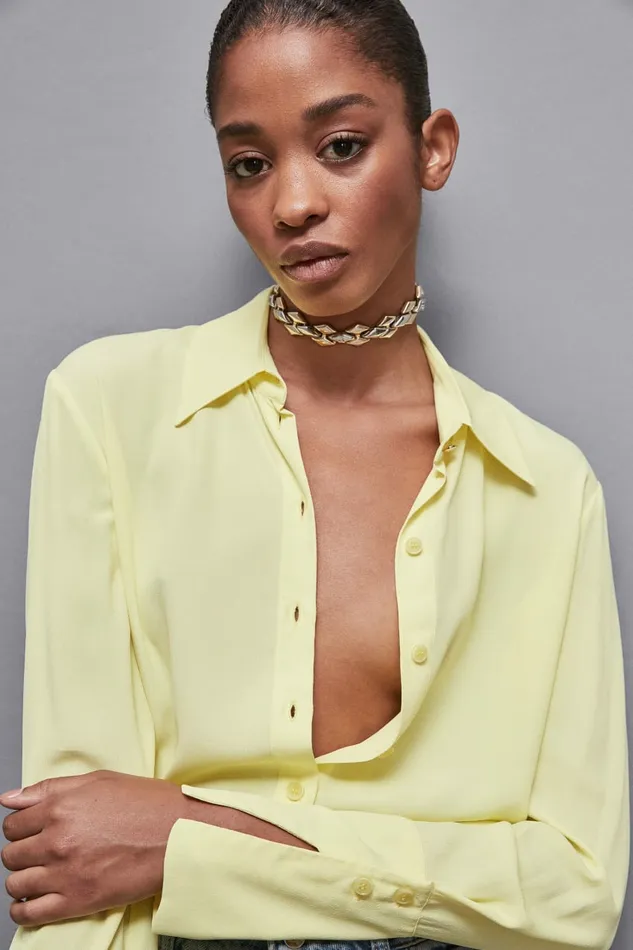 Patrizia Pepe Tops Essential Crepe LongSleeved Shirt Yellow 8211 Women
