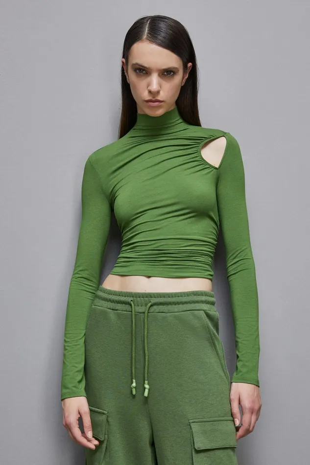 Patrizia Pepe Tops Essential Jersey Turtleneck TShirt Green 8211 Women