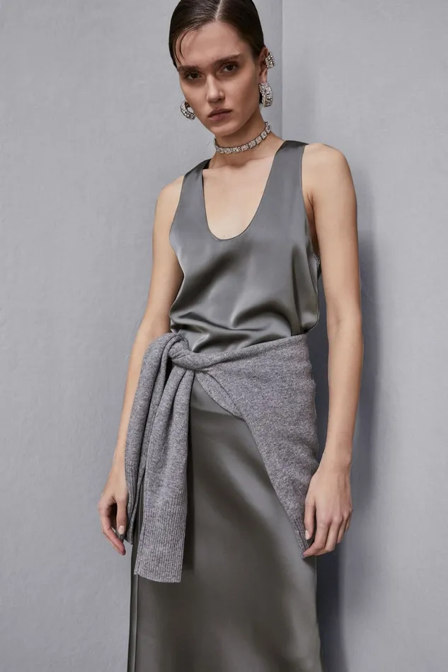 Patrizia Pepe Tops Shiny Satin Blouse Grey 8211 Women