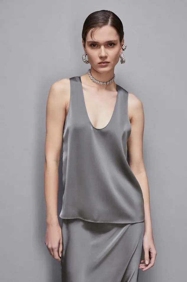 Patrizia Pepe Tops Shiny Satin Blouse Grey 8211 Women