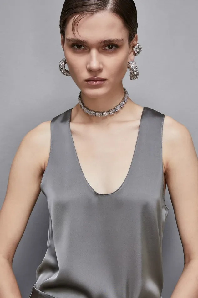 Patrizia Pepe Tops Shiny Satin Blouse Grey 8211 Women