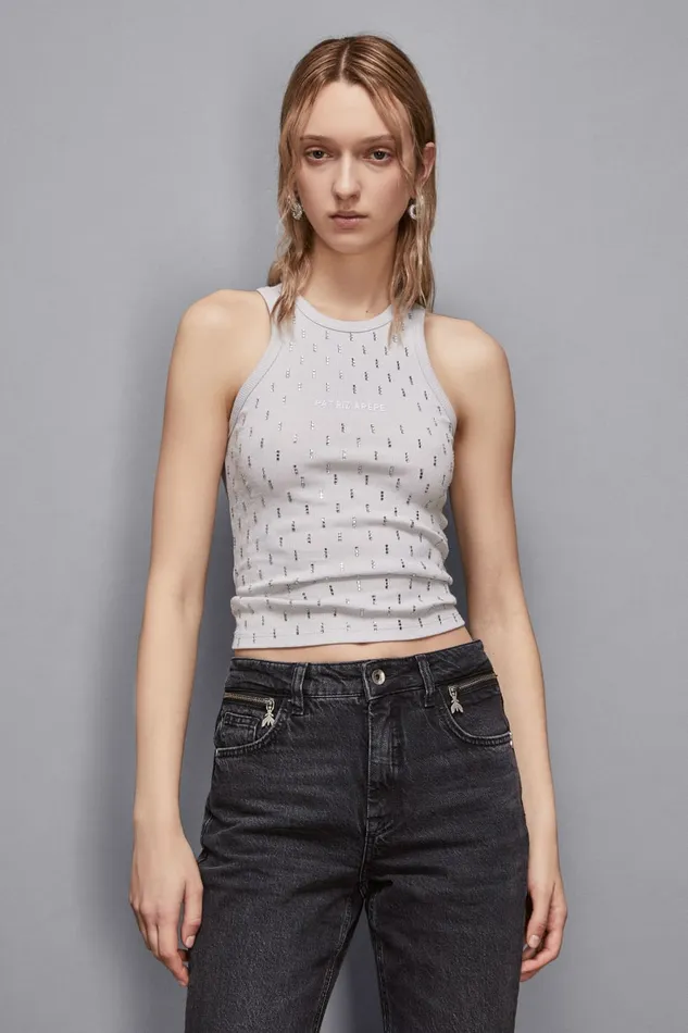 Patrizia Pepe Tops Tank Top With Rhinestone Details Grey 8211 Women