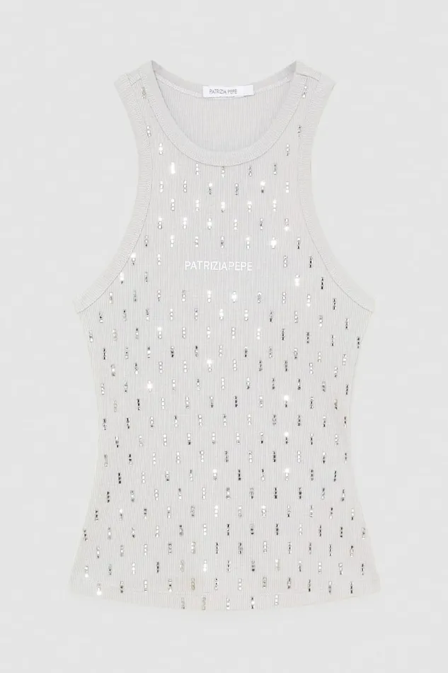 Patrizia Pepe Tops Tank Top With Rhinestone Details Grey 8211 Women
