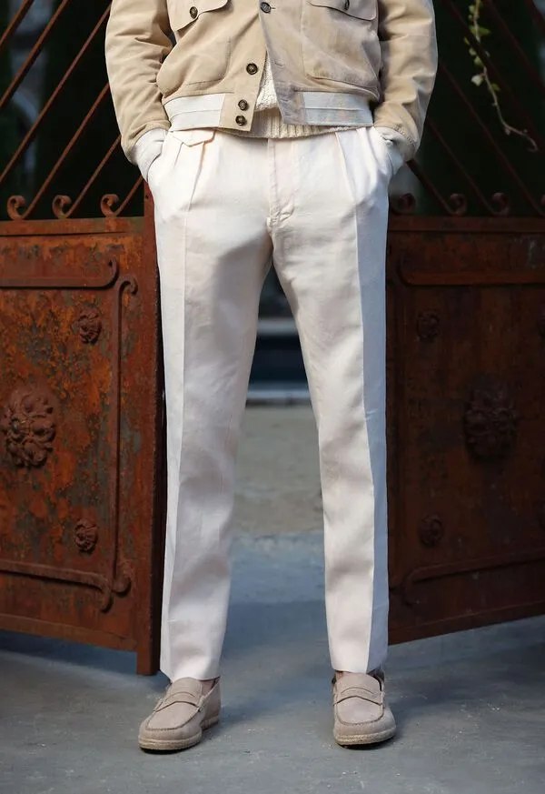 Paulstuart Pants Mens Linen Washed Pleated Front Trouser Sand Paulstuart Pants Mens Linen Washed Pleated Front Trouser Sand