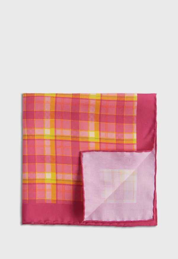 Paulstuart Pocket Squares Mens Habotai Silk Plaid Pocket Square Berry