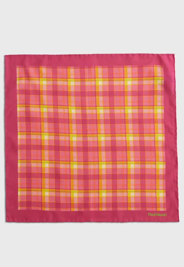 Paulstuart Pocket Squares Mens Habotai Silk Plaid Pocket Square Berry