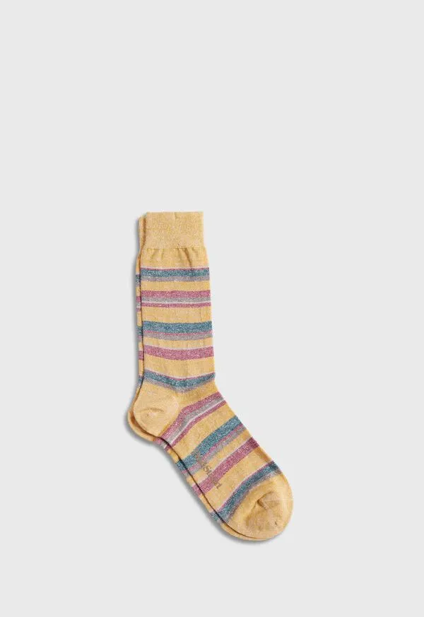 Paulstuart Socks Mens Linen Mlange Striped Sock Navy