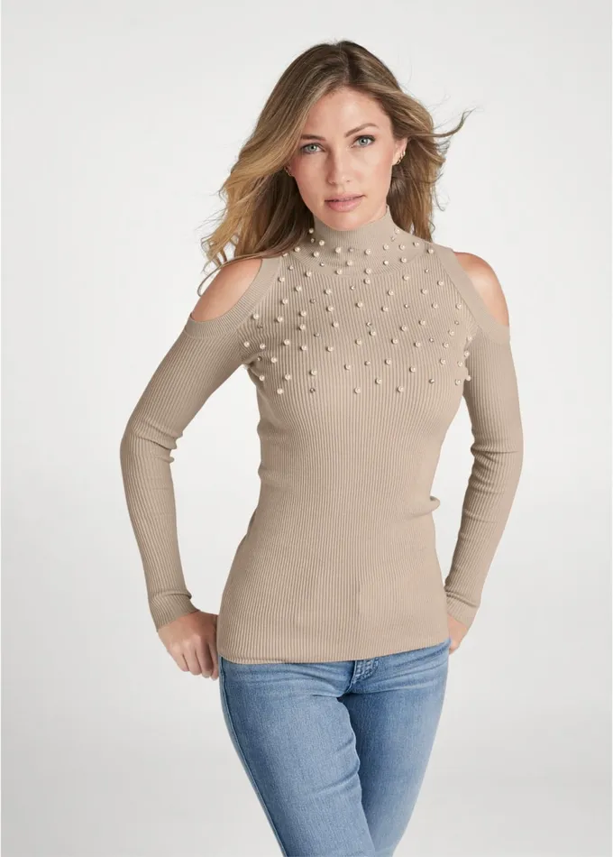 Pearl And Stone Embellished Sweater Moonlight Women VENUS Sexy Sweaters