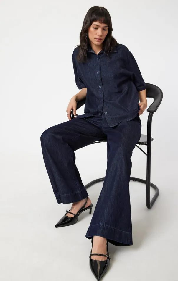 Pera Pleated Wide Leg In Rinse Denim Women Mavi Jeans Denim