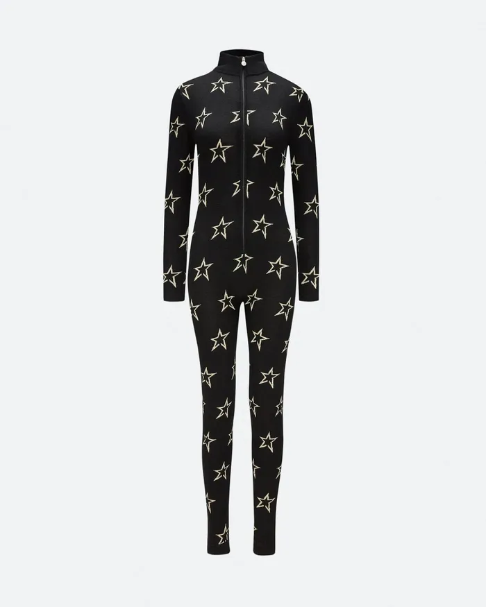 Perfect Moment Floro Merino Wool Jumpsuit Black Women Knitwear