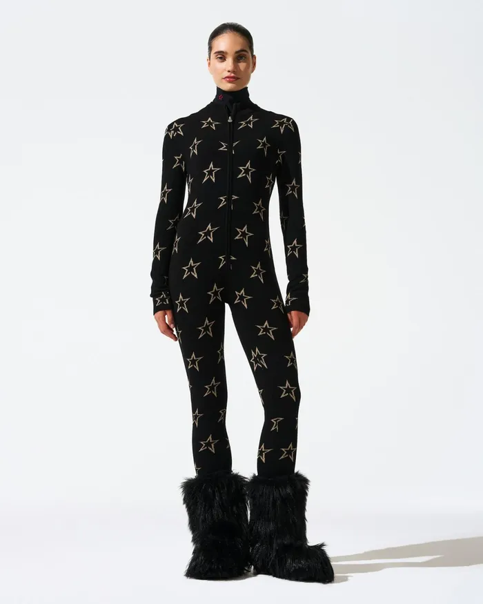 Perfect Moment Floro Merino Wool Jumpsuit Black Women Knitwear