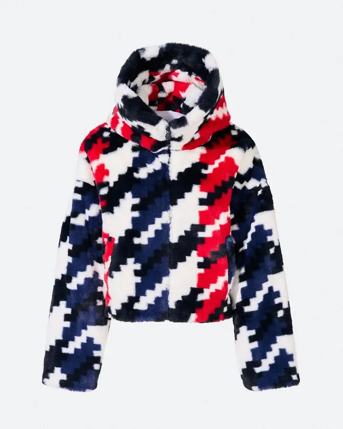 Perfect Moment Houndstooth Noelle Faux Fur Jacket Houndstooth Women Jackets