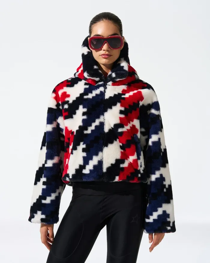 Perfect Moment Houndstooth Noelle Faux Fur Jacket Houndstooth Women Jackets